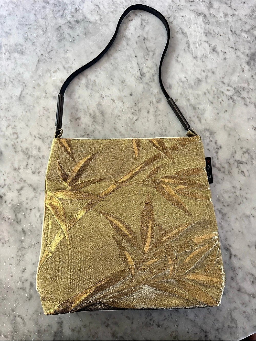 metallic gold jacquard brocade fabric shoulder bag